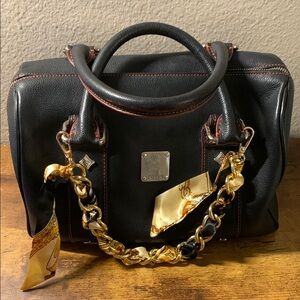MCM Black Leather Bag with Silver Accents